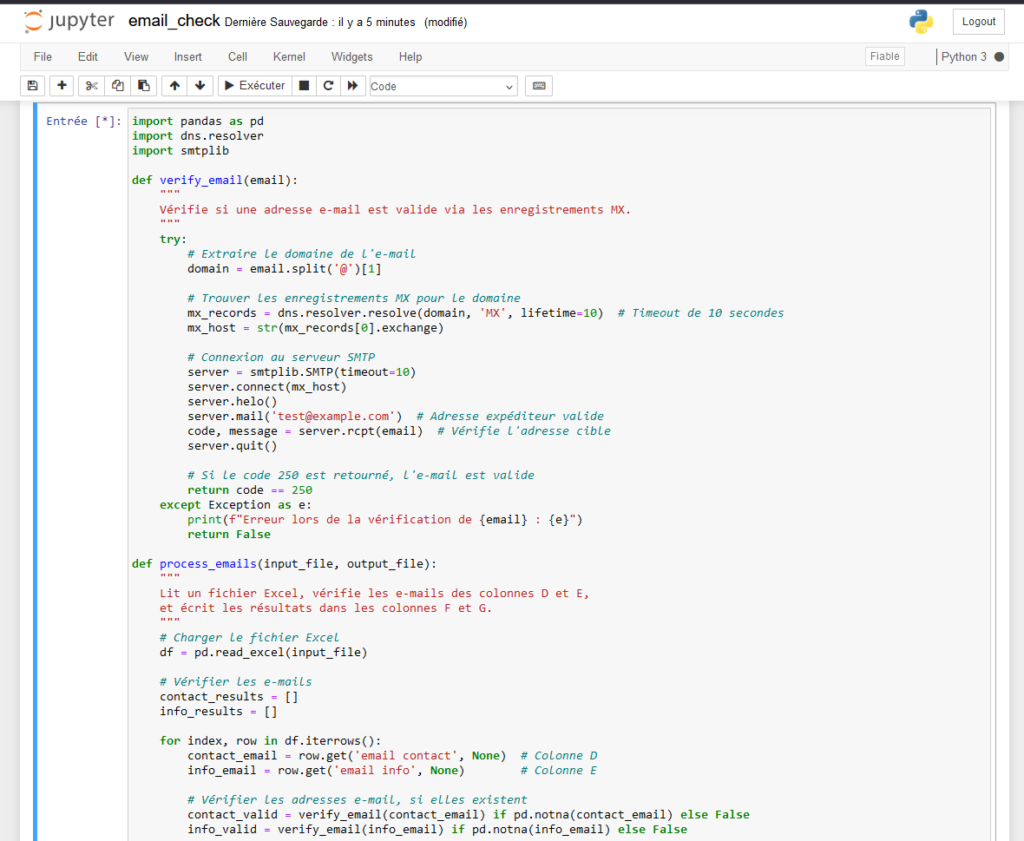 script pyhton pour vérifier un email
